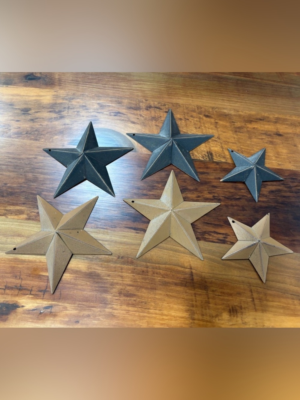 Primitive Tin Metal Stars (Lot of 6) Blue & Beige PRIM